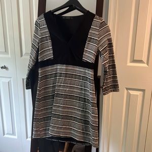 Black and White Embroidered Dress with 3/4 Sleeves